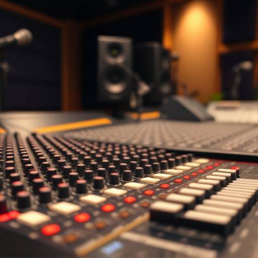 Dettaglio di una console di missaggio professionale in uno studio di registrazione.